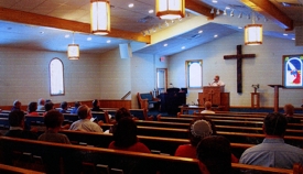 Becky Teaching Adults in the Sanctuary